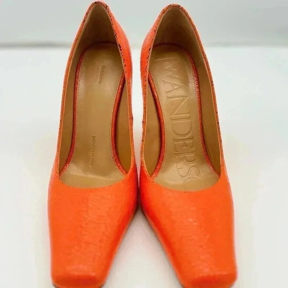 New, JW BUBBLE HEEL LEATHER PUMPS Orange Color Size 38 - Picture 7 of 16
